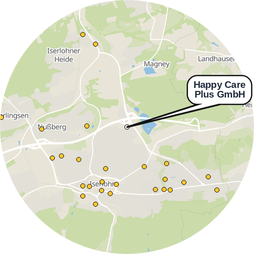 Kartenausschnitt für die Firma Happy Care Plus GmbH