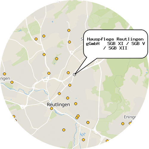 Kartenausschnitt für die Firma Hauspflege Reutlingen gGmbH   SGB XI / SGB V / SGB XII