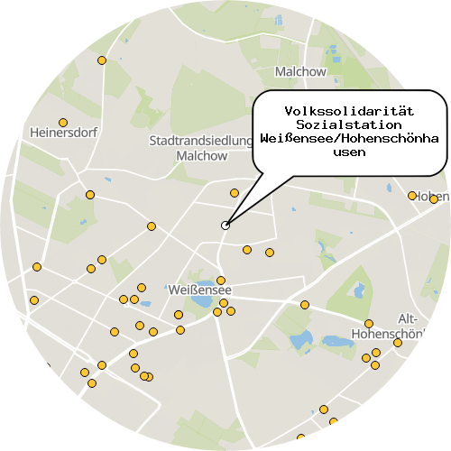 Kartenausschnitt für die Firma Volkssolidarität Sozialstation Weißensee/Hohenschönhausen