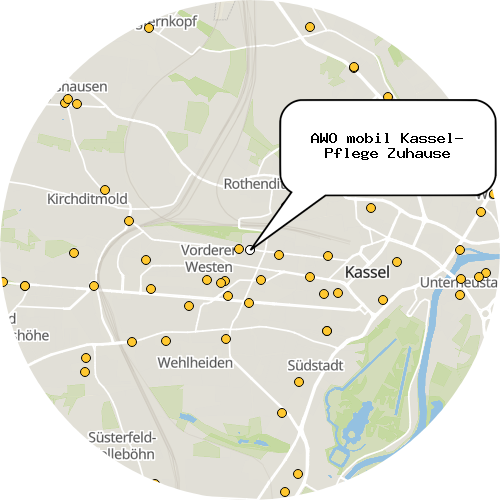 Kartenausschnitt für die Firma AWO mobil Kassel- Pflege Zuhause