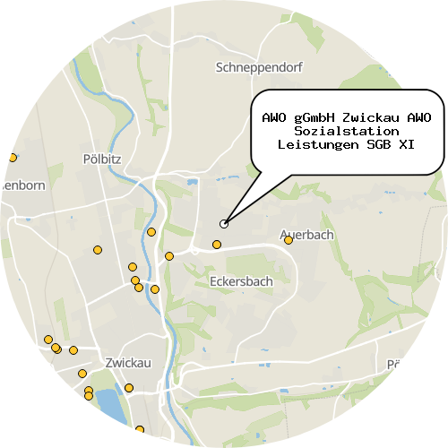 Kartenausschnitt für die Firma AWO gGmbH Zwickau AWO Sozialstation Leistungen SGB XI