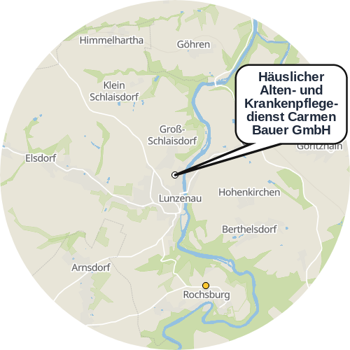 Kartenausschnitt für die Firma Häuslicher Alten- und Krankenpflegedienst Carmen Bauer GmbH