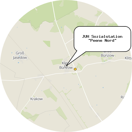 Kartenausschnitt für die Firma JUH Sozialstation "Peene Nord"