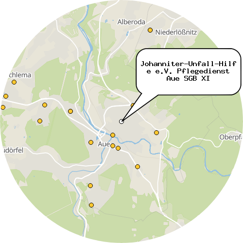 Kartenausschnitt für die Firma Johanniter-Unfall-Hilfe e.V. Pflegedienst Aue SGB XI
