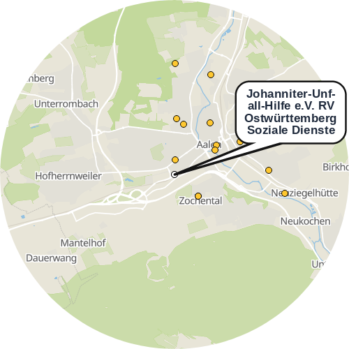 Kartenausschnitt für die Firma Johanniter-Unfall-Hilfe e.V. RV Ostwürttemberg  Soziale Dienste