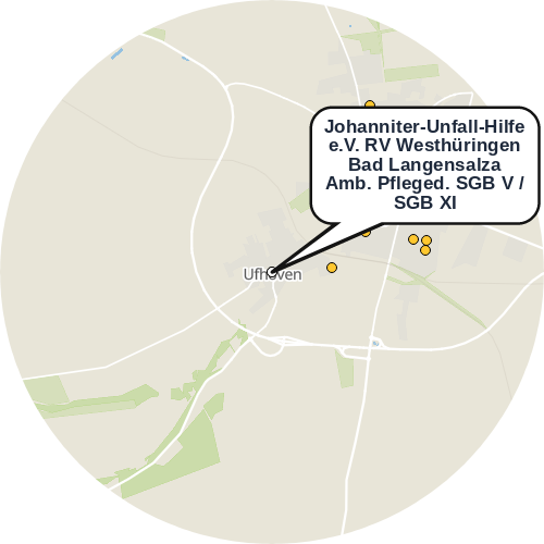 Kartenausschnitt für die Firma Johanniter-Unfall-Hilfe e.V. RV Westhüringen Bad Langensalza Amb. Pfleged. SGB V / SGB XI