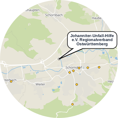 Kartenausschnitt für die Firma Johanniter-Unfall-Hilfe e.V. Regionalverband Ostwürttemberg