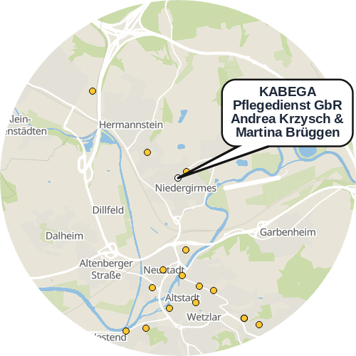 Kartenausschnitt für die Firma KABEGA Pflegedienst GbR Andrea Krzysch & Martina Brüggen