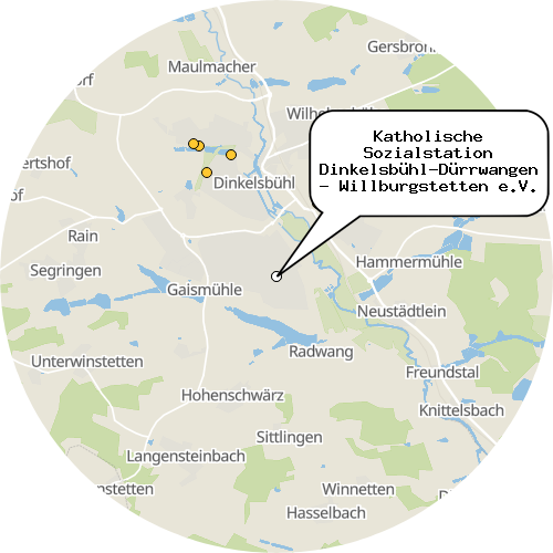 Kartenausschnitt für die Firma Katholische Sozialstation Dinkelsbühl-Dürrwangen- Willburgstetten e.V.