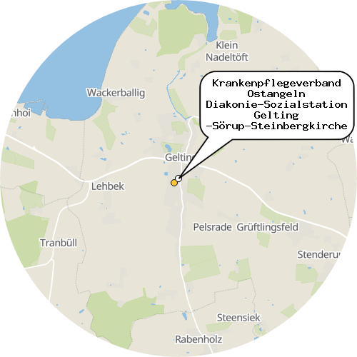 Kartenausschnitt für die Firma Krankenpflegeverband Ostangeln Diakonie-Sozialstation Gelting -Sörup-Steinbergkirche gGmbH