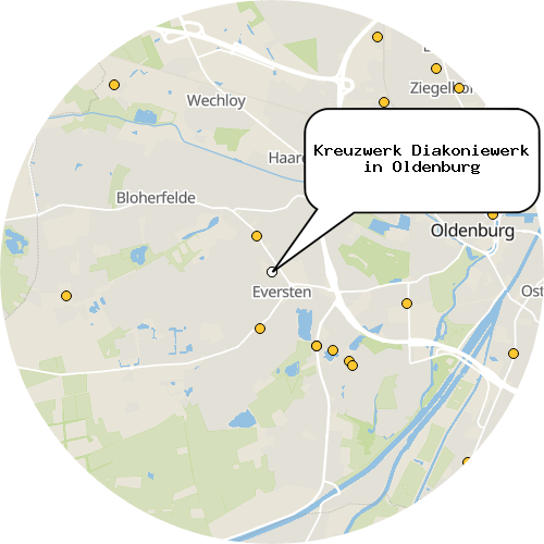 Kartenausschnitt für die Firma Kreuzwerk Diakoniewerk in Oldenburg