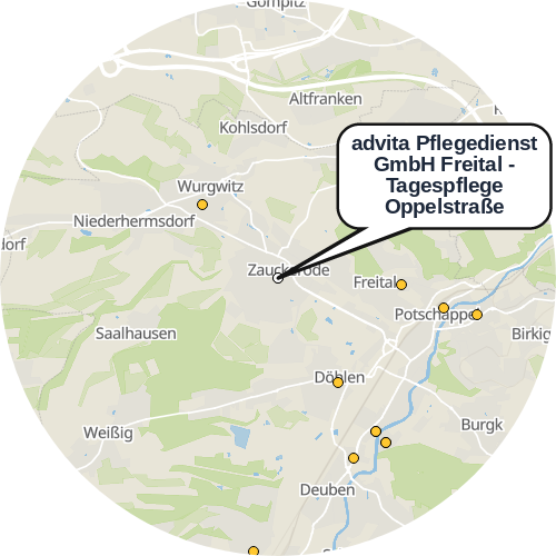 Kartenausschnitt für die Firma advita Pflegedienst GmbH Freital - Tagespflege Oppelstraße