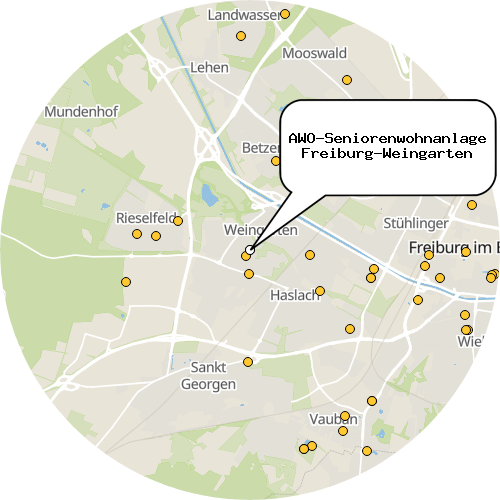 Kartenausschnitt für die Firma AWO-Seniorenwohnanlage Freiburg-Weingarten