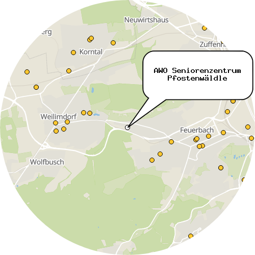 Kartenausschnitt für die Firma AWO Seniorenzentrum Pfostenwäldle