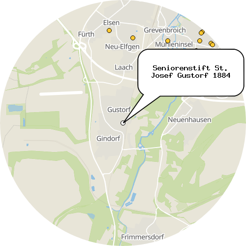 Kartenausschnitt für die Firma Seniorenstift St. Josef Gustorf 1884