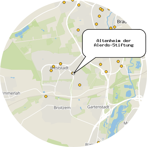 Kartenausschnitt für die Firma Altenheim der Alerds-Stiftung