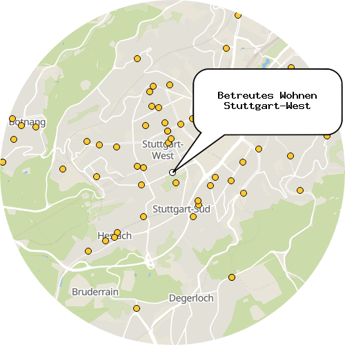 Kartenausschnitt für die Firma Betreutes Wohnen Stuttgart-West