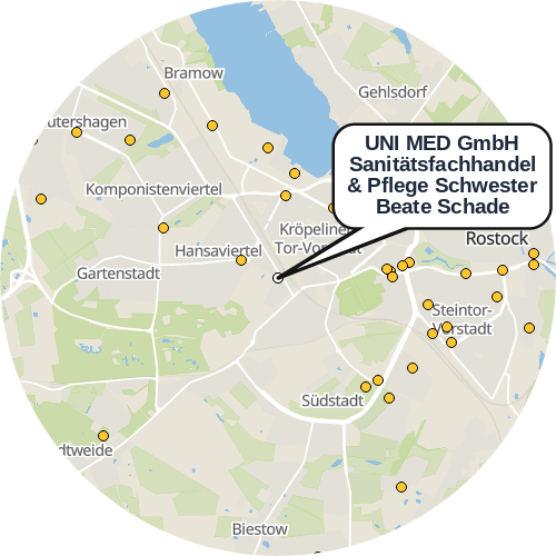 Kartenausschnitt für die Firma UNI MED GmbH Sanitätsfachhandel & Pflege Schwester Beate Schade