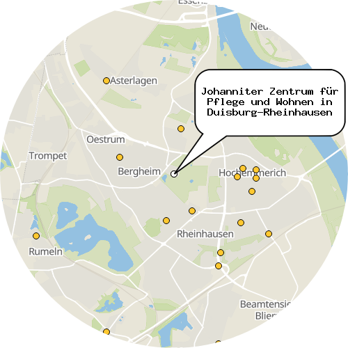 Kartenausschnitt für die Firma Johanniter Zentrum für Pflege und Wohnen in Duisburg-Rheinhausen