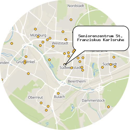 Kartenausschnitt für die Firma Seniorenzentrum St. Franziskus Karlsruhe