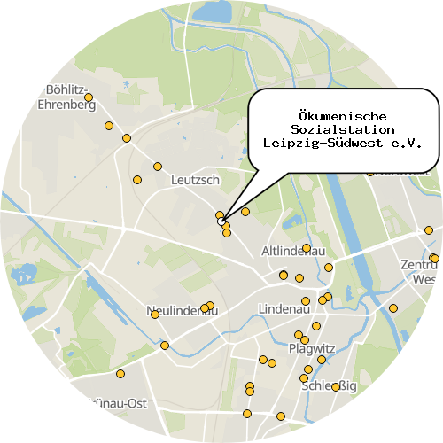 Kartenausschnitt für die Firma Ökumenische Sozialstation Leipzig-Südwest e.V.