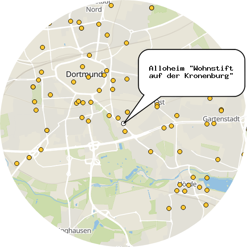 Kartenausschnitt für die Firma Alloheim "Wohnstift auf der Kronenburg"