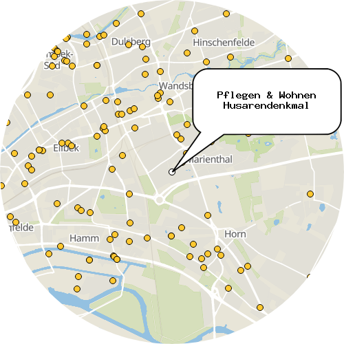 Kartenausschnitt für die Firma Pflegen & Wohnen Husarendenkmal