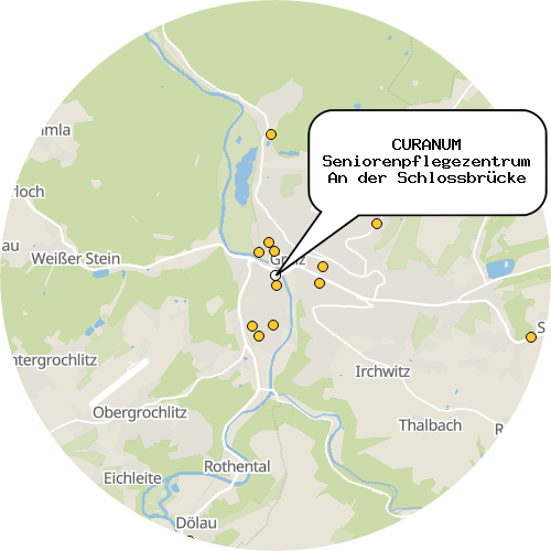 Kartenausschnitt für die Firma CURANUM Seniorenpflegezentrum An der Schlossbrücke