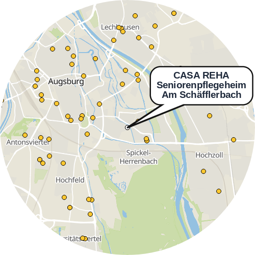 Kartenausschnitt für die Firma CASA REHA Seniorenpflegeheim Am Schäfflerbach