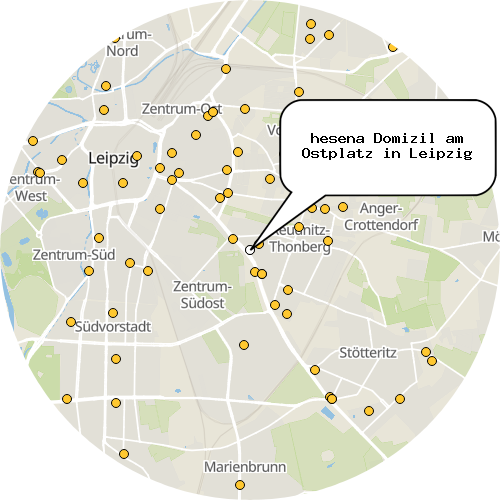 Kartenausschnitt für die Firma hesena Domizil am Ostplatz in Leipzig