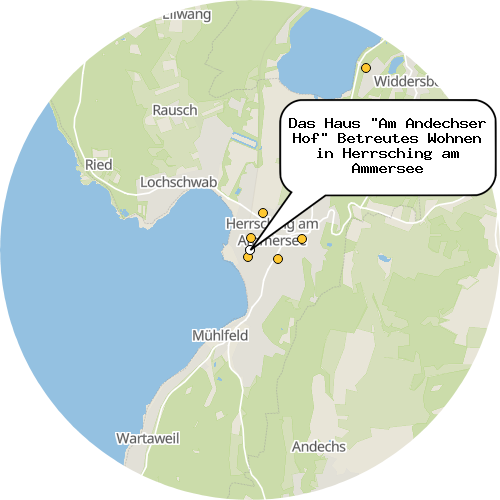 Kartenausschnitt für die Firma Das Haus "Am Andechser Hof" Betreutes Wohnen in Herrsching am Ammersee
