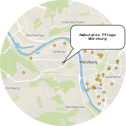 Kartenausschnitt für die Firma Ambulante Pflege Würzburg