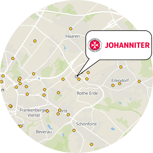Kartenausschnitt für die Firma Johanniter-Unfall-Hilfe e.V., Sozialstation Aachen