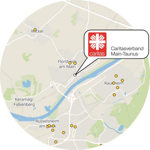 Kartenausschnitt für die Firma Caritas-Sozialstation Flörsheim-Hochheim