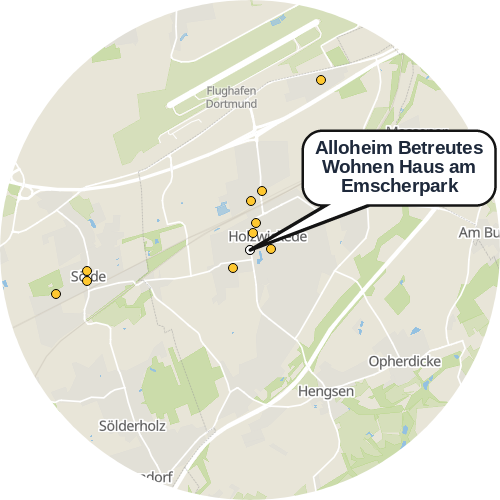Kartenausschnitt für die Firma Alloheim Betreutes Wohnen Haus am Emscherpark