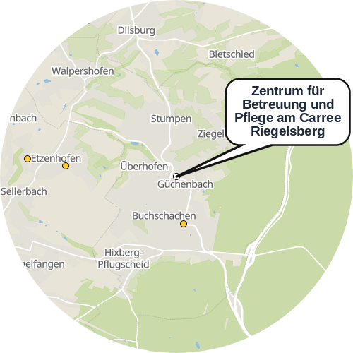 Kartenausschnitt für die Firma Zentrum für Betreuung und Pflege am Carree Riegelsberg