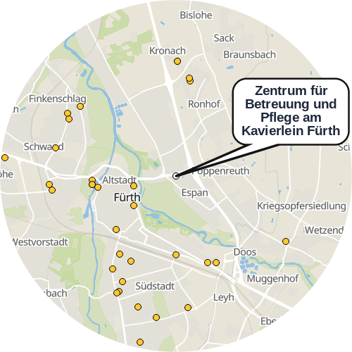 Kartenausschnitt für die Firma Zentrum für Betreuung und Pflege am Kavierlein Fürth