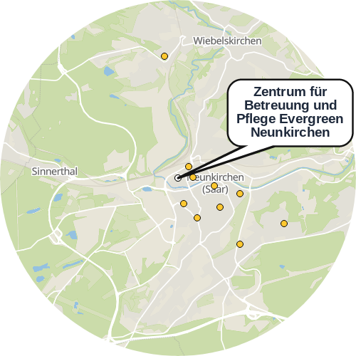 Kartenausschnitt für die Firma Zentrum für Betreuung und Pflege Evergreen Neunkirchen
