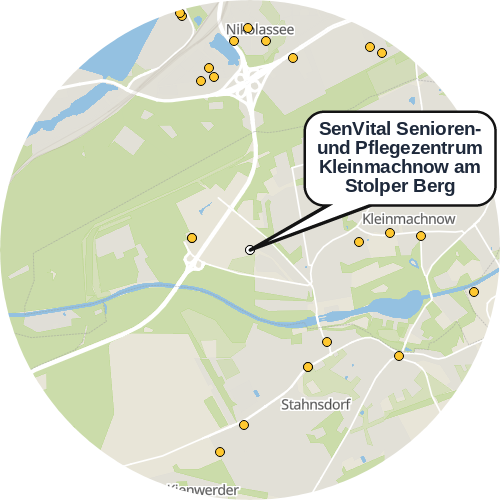 Kartenausschnitt für die Firma SenVital Senioren- und Pflegezentrum Kleinmachnow am Stolper Berg
