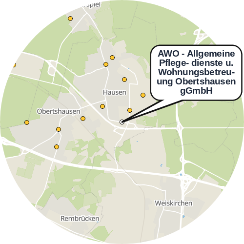 Kartenausschnitt für die Firma AWO - Allgemeine Pflege- dienste u. Wohnungsbetreuung Obertshausen gGmbH