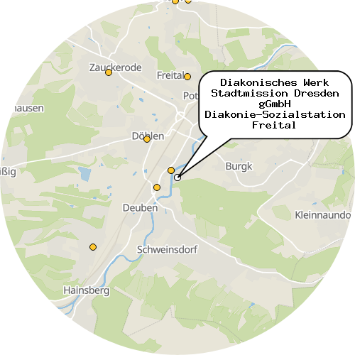 Kartenausschnitt für die Firma Diakonisches Werk Stadtmission Dresden gGmbH Diakonie-Sozialstation Freital