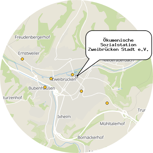 Kartenausschnitt für die Firma Ökumenische Sozialstation Zweibrücken Stadt e.V.
