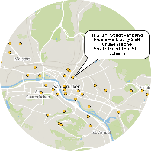 Kartenausschnitt für die Firma TKS im Stadtverband Saarbrücken gGmbH Ökumenische Sozialstation St. Johann