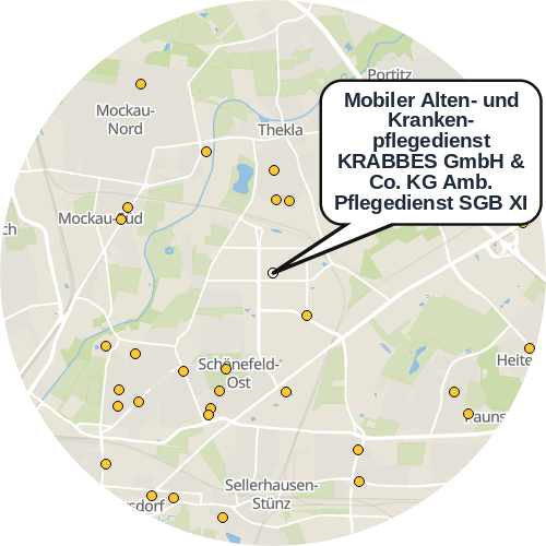 Kartenausschnitt für die Firma Mobiler Alten- und Kranken- pflegedienst KRABBES GmbH & Co. KG Amb. Pflegedienst SGB XI