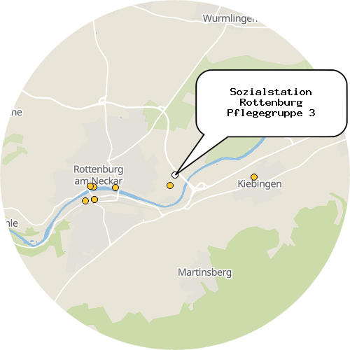 Kartenausschnitt für die Firma Sozialstation Rottenburg Pflegegruppe 3