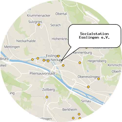 Kartenausschnitt für die Firma Sozialstation Esslingen e.V.