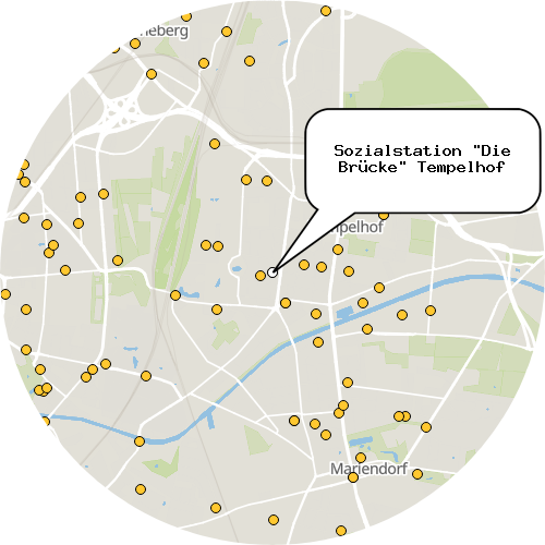 Kartenausschnitt für die Firma Sozialstation "Die Brücke" Tempelhof