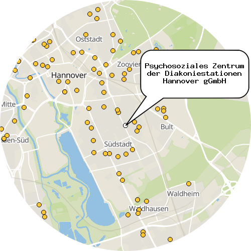 Kartenausschnitt für die Firma Psychosoziales Zentrum der Diakoniestationen Hannover gGmbH