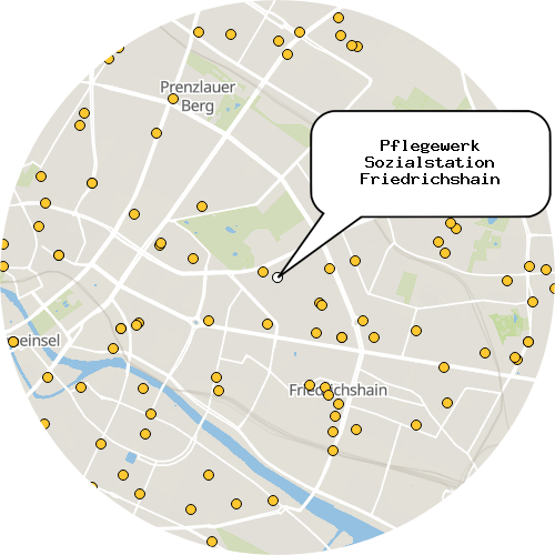 Kartenausschnitt für die Firma Pflegewerk Sozialstation Friedrichshain