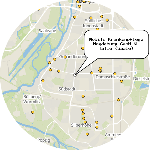 Kartenausschnitt für die Firma Mobile Krankenpflege Magdeburg GmbH NL Halle (Saale)